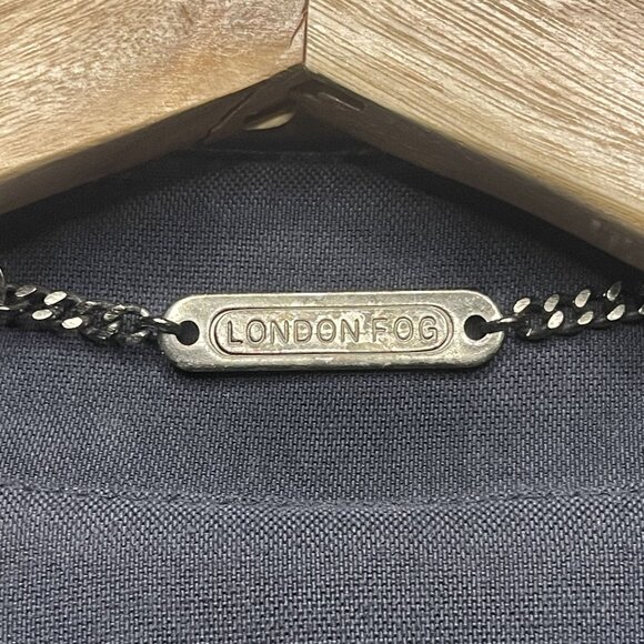 London Fog Mens Trench Coat Medium Regular Blue Black Button-Up Coat With Lining - Picture 2 of 9